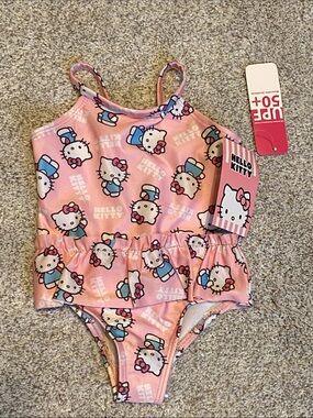 Hello Kitty Pink Ruffle Waist One-Piece Swimwear baby girl 12 month new